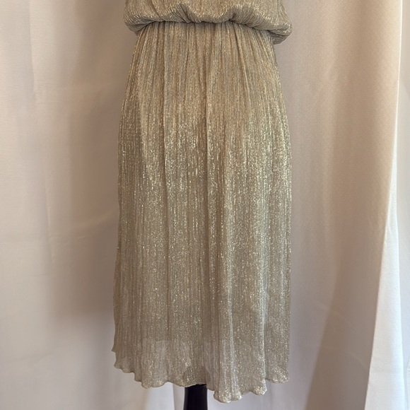Zara Basic Shimmering Silver Spaghetti Strap Flowy Midi Dress - Picture 6 of 12